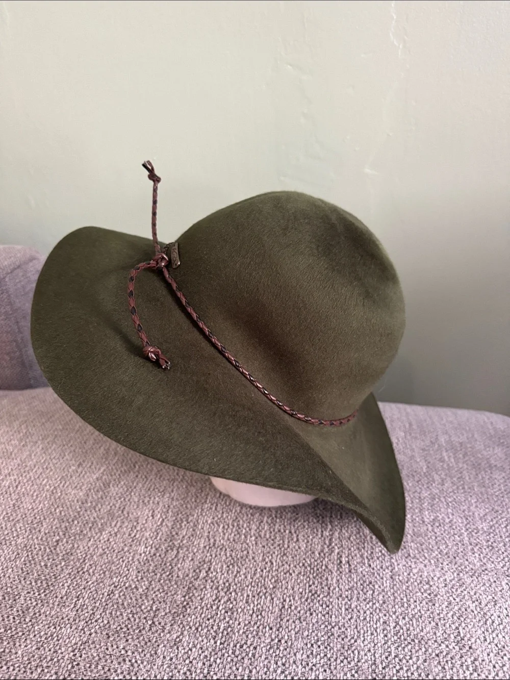 ADORA NWT 100% Wool Olive Brown Floppy Cowboy Hat with Braided Band